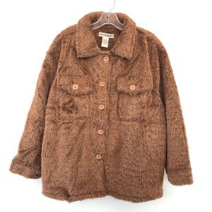 Cotton Emporium Fuzzy Teddy Shirt Jacket In Caramel